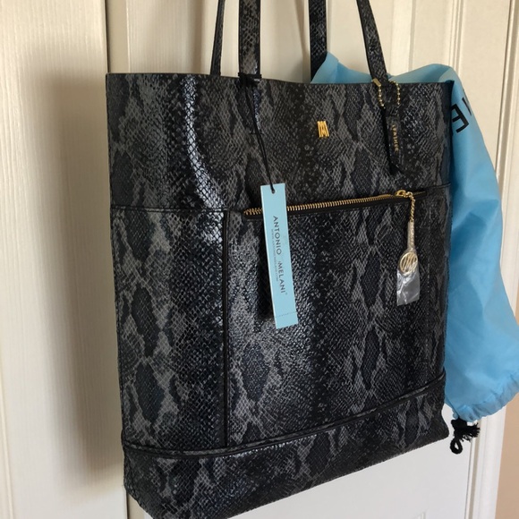 Antonio Melani Snakeskin Python Embossed Leather Tote - Picture 2 of 11